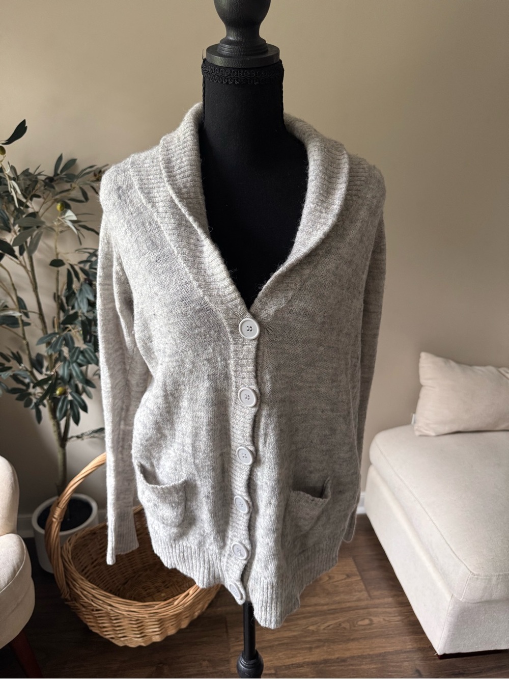 J. Crew Light Gray Shawl-Collar Button Cardigan